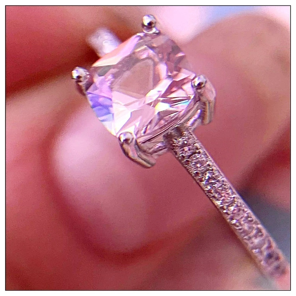 NEW Sterling Silver Cushion Morganite And Pave White Topaz Ring - Picture 2 of 5